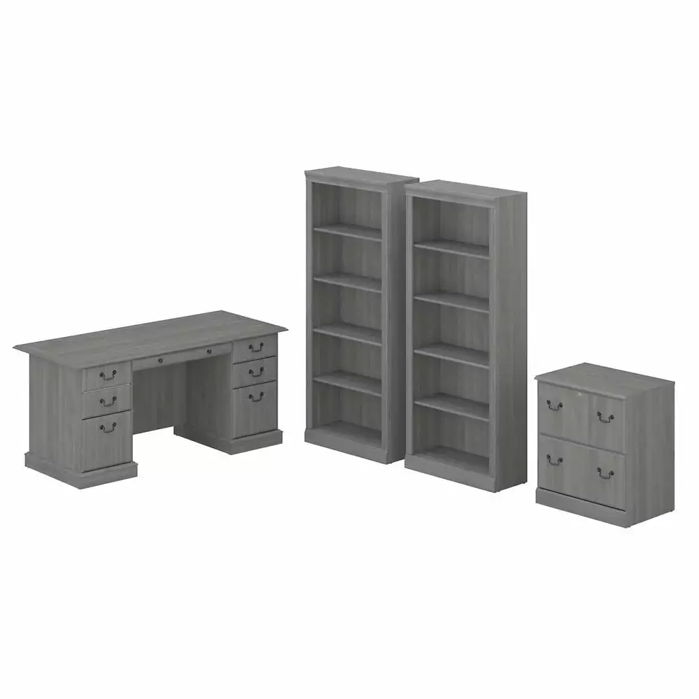 Saratoga Executive Desk Storage Set Modern Gray - Engineered Wood Office Desk Bush Furniture