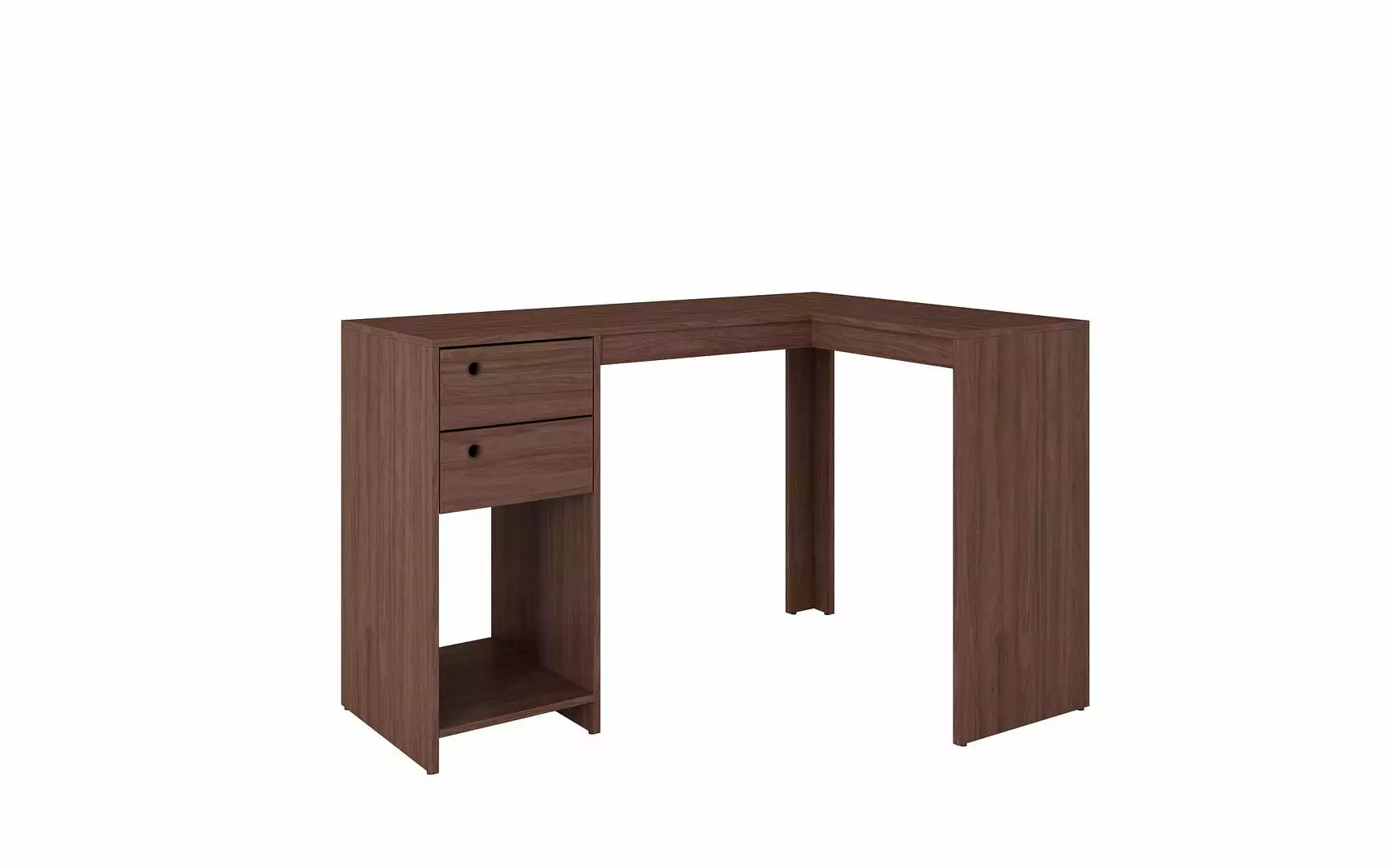 Manhattan Comfort Modest Palermo Classic L Shaped Desk 2 Drawers and 1 Cubby Nut Brown
