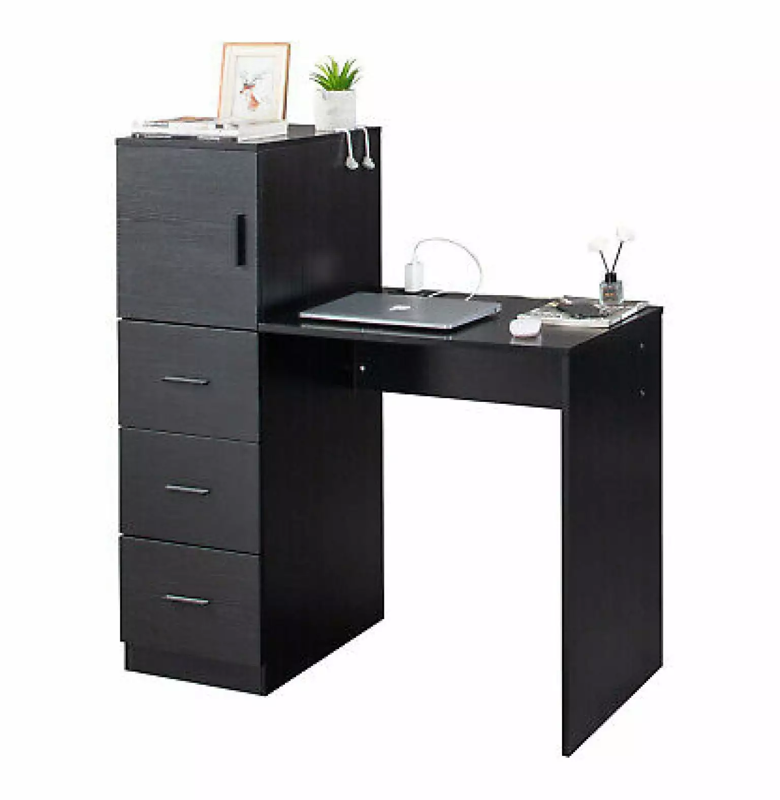 Rongfun Computer Desk Office Writing Table 3 Drawers Storage Cabinet Charging Station
