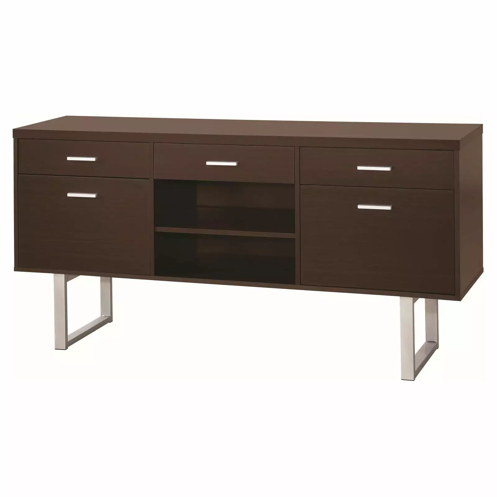 Benzara BM172240 30 x 60 x 15.5 . 5 Drawer Credenza Desk Cappuccino