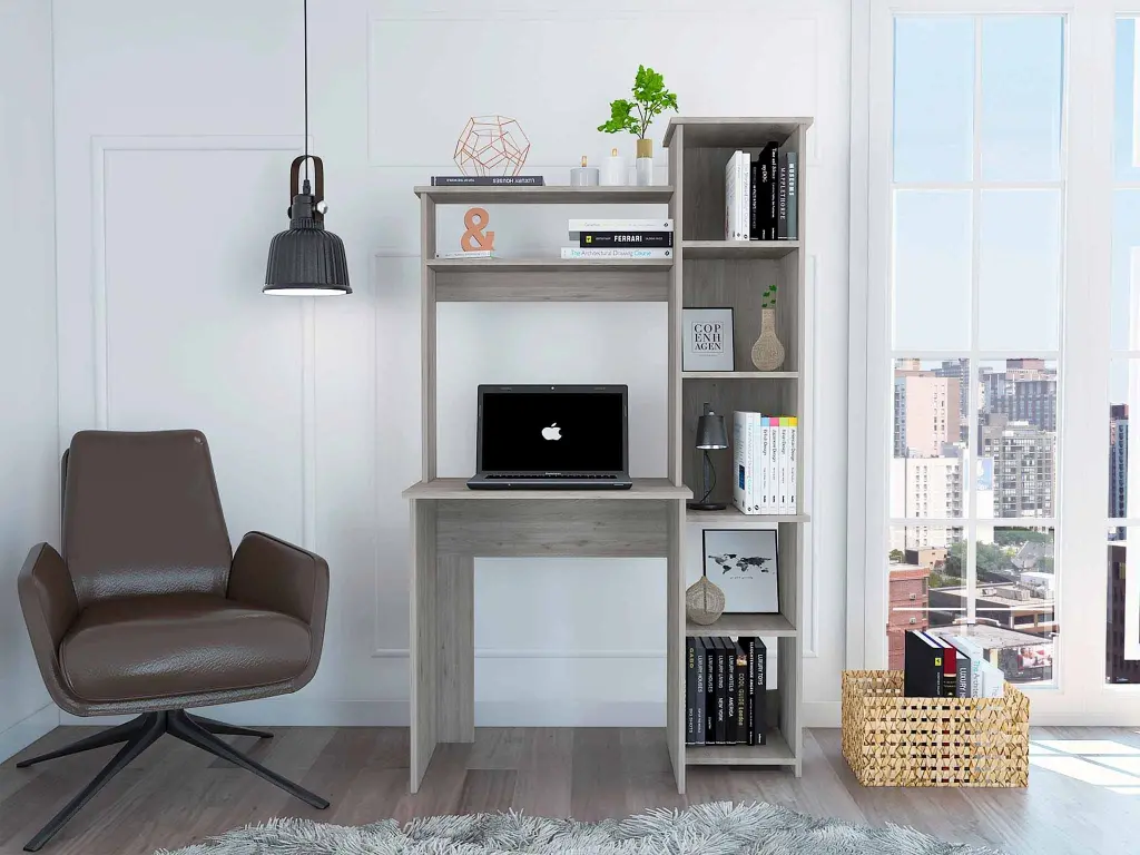 Nashville Writing Desk Six Shelves Gray Computer Desk Office fm furniture