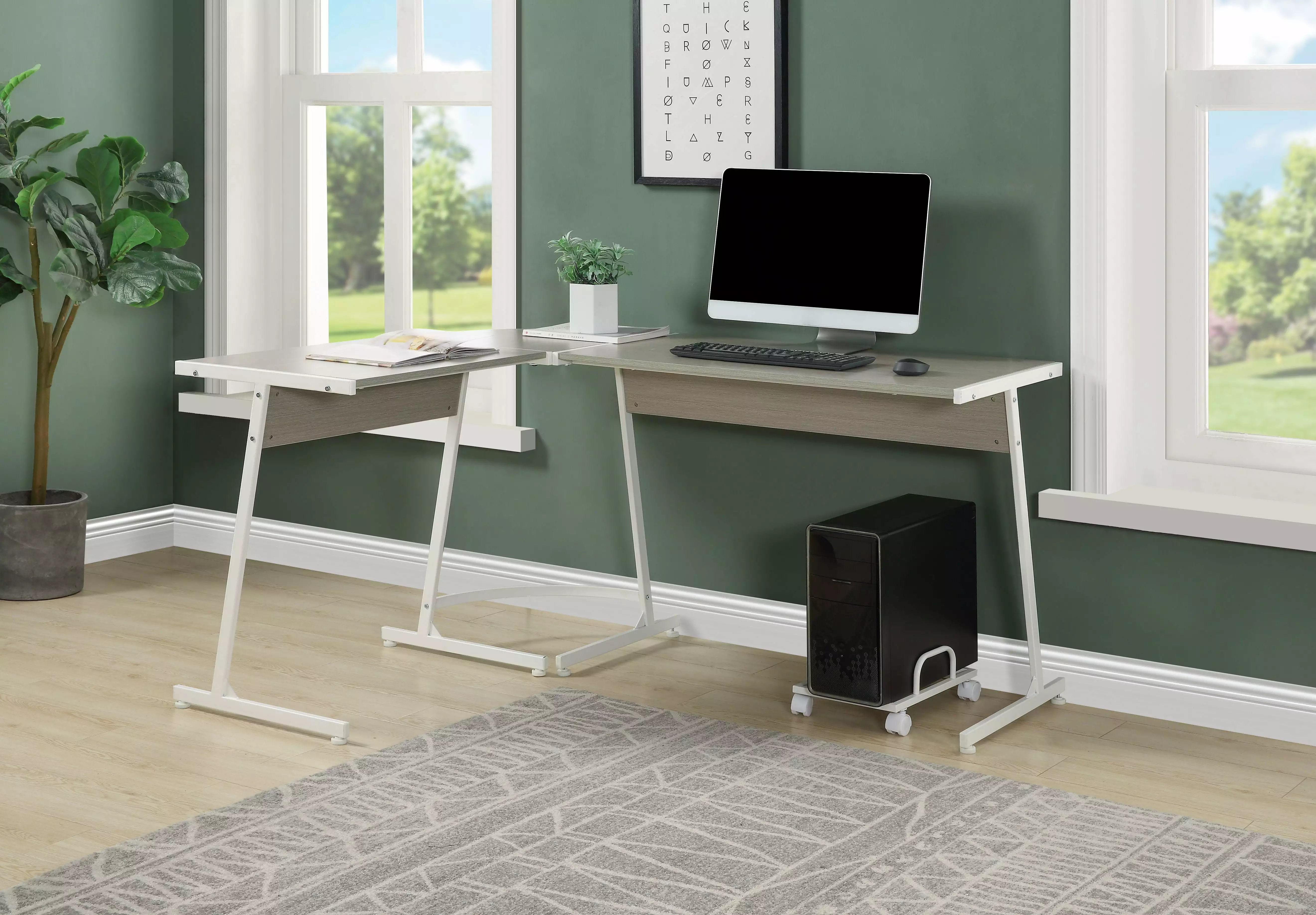 Homiyad Computer Desk Gray White Finish Home Office Study Table