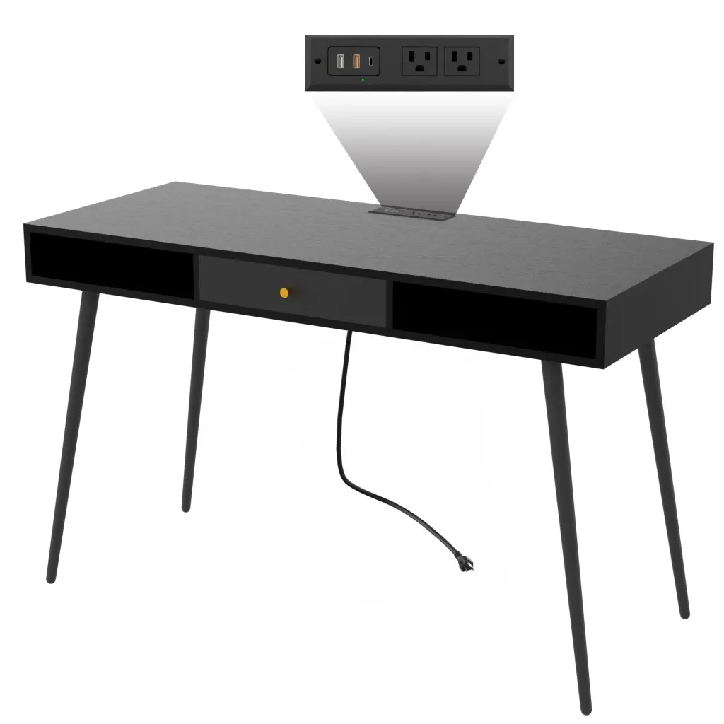 Mid Century Desk USB Ports and Power Outlet Modern Writing Study justone interior