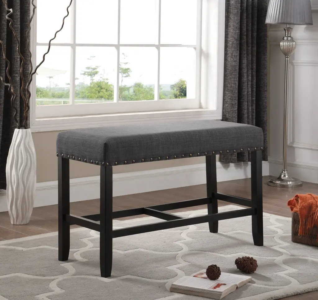 Biony Fabric Counter Height Dining Bench Grey Trim hz