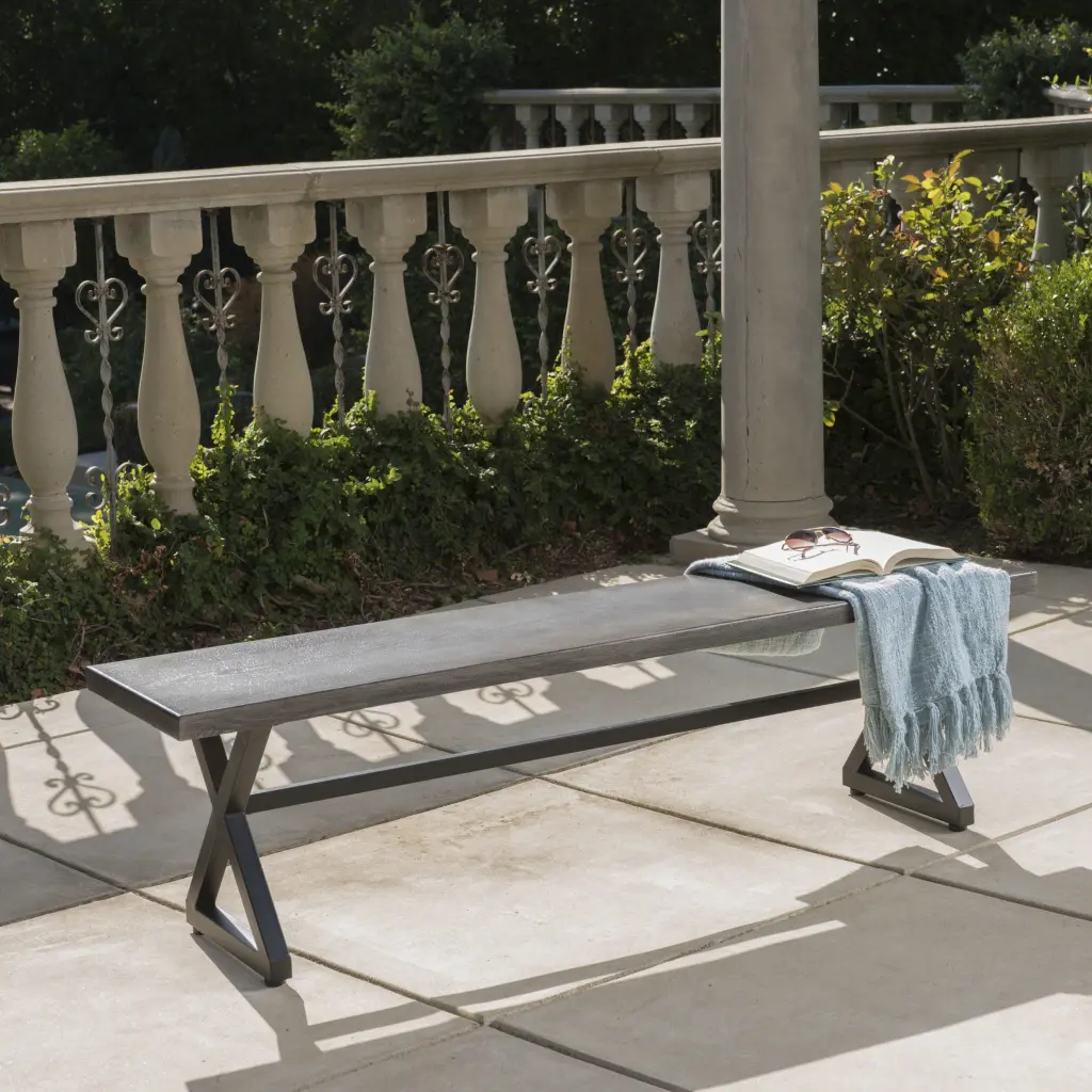 Outdoor Aluminum Dining Bench Steel Frame Grey Black Patio Bench nh-uhome