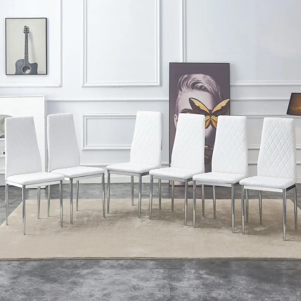 Grid Armless High Backrest Dining Chair 6 Piece Set White Chairs Modern Kitchen Dining Set droom w-1151
