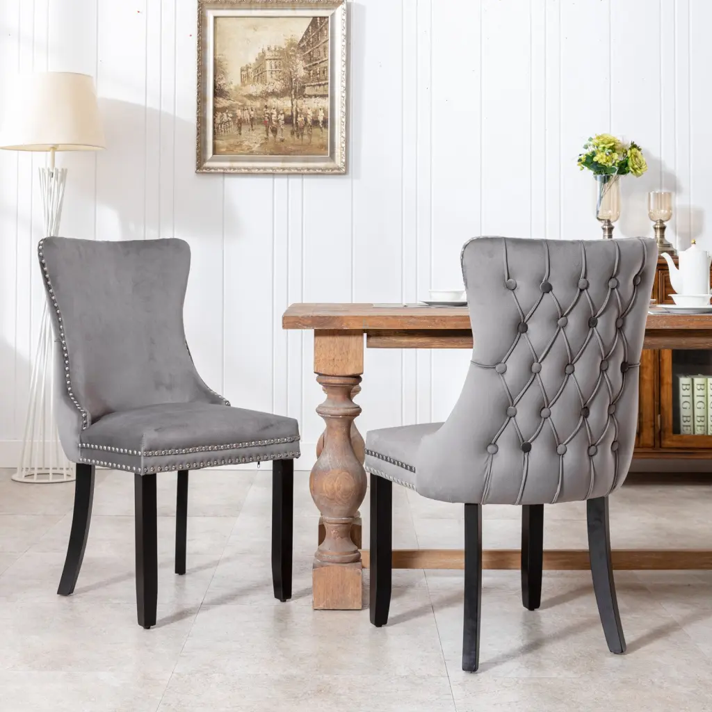 Upholstered Wing Back Dining Chair Backstitching Trim And Solid Wood Legs a-a furniture
