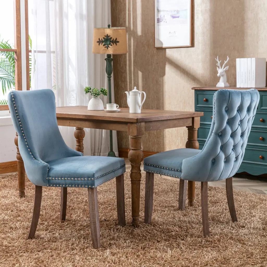 Upholstered Wing Back Dining Chair Backstitching Trim a-a furniture