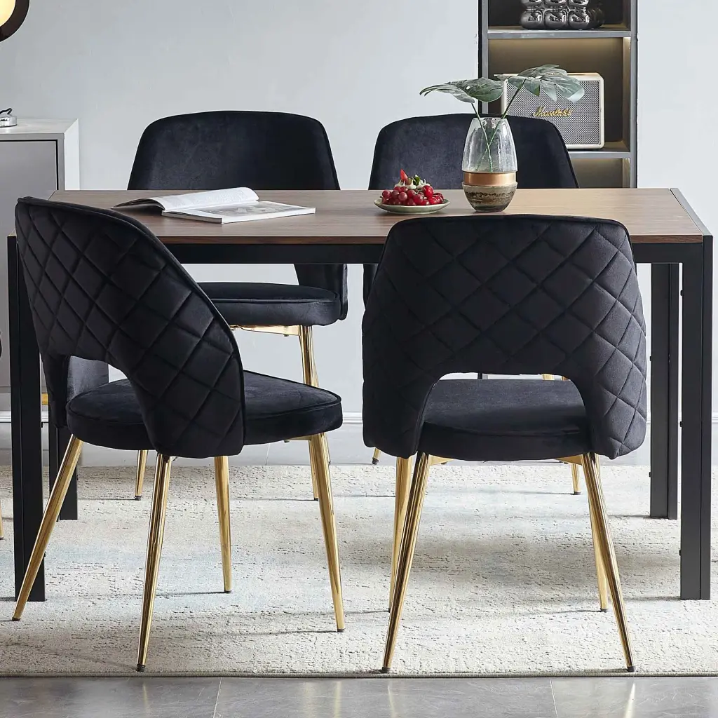Black Velvet Dining Chairs Metal Legs and Hollow Back Design bn smart home w1516