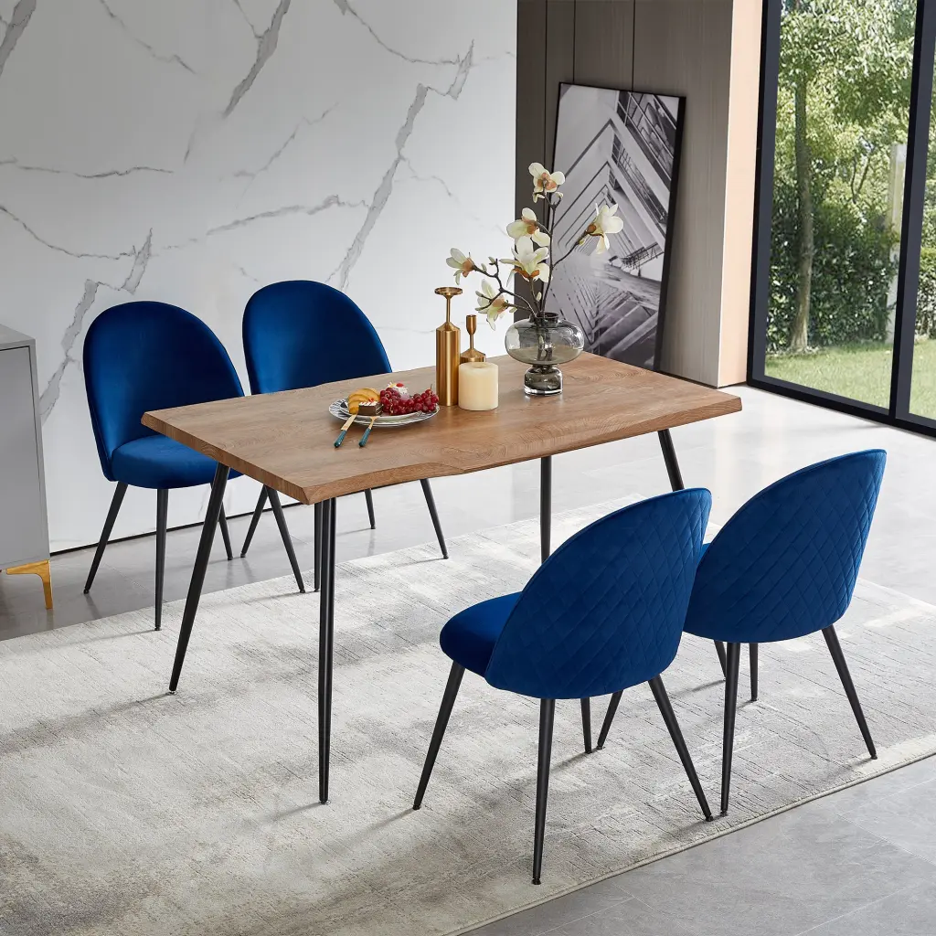 Blue Velvet Dining Chairs Black Metal Legs - Set 4 Modern Kitchen Chairs bn smart home w1516