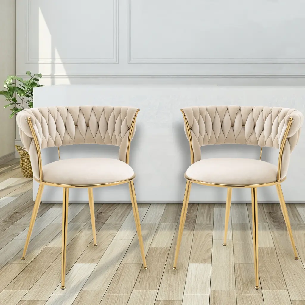 Coolmore Velvet Dining Chairs Set 2 Woven Upholstered Modern Chairs coolmore w-395