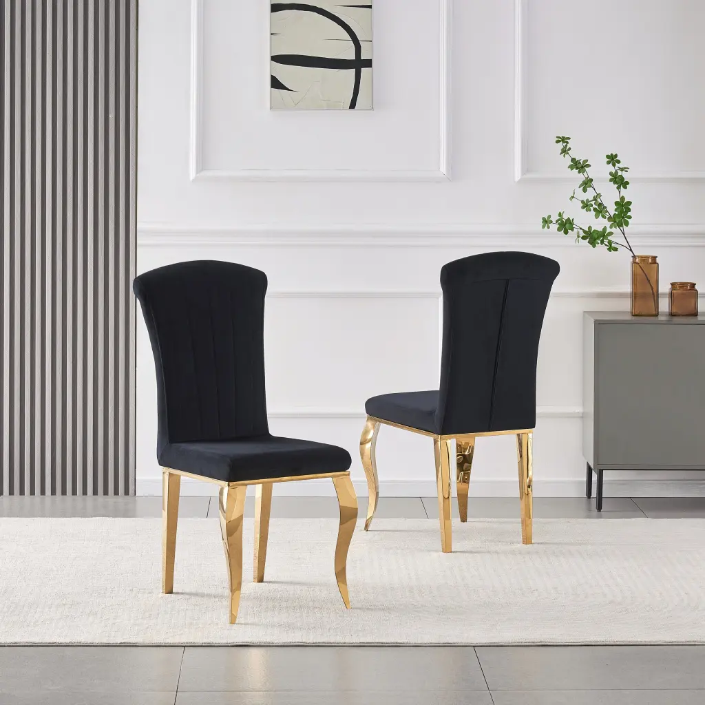 2 Piece Chair Set Gold Legs Matte Black Metal Frame d-n furniture