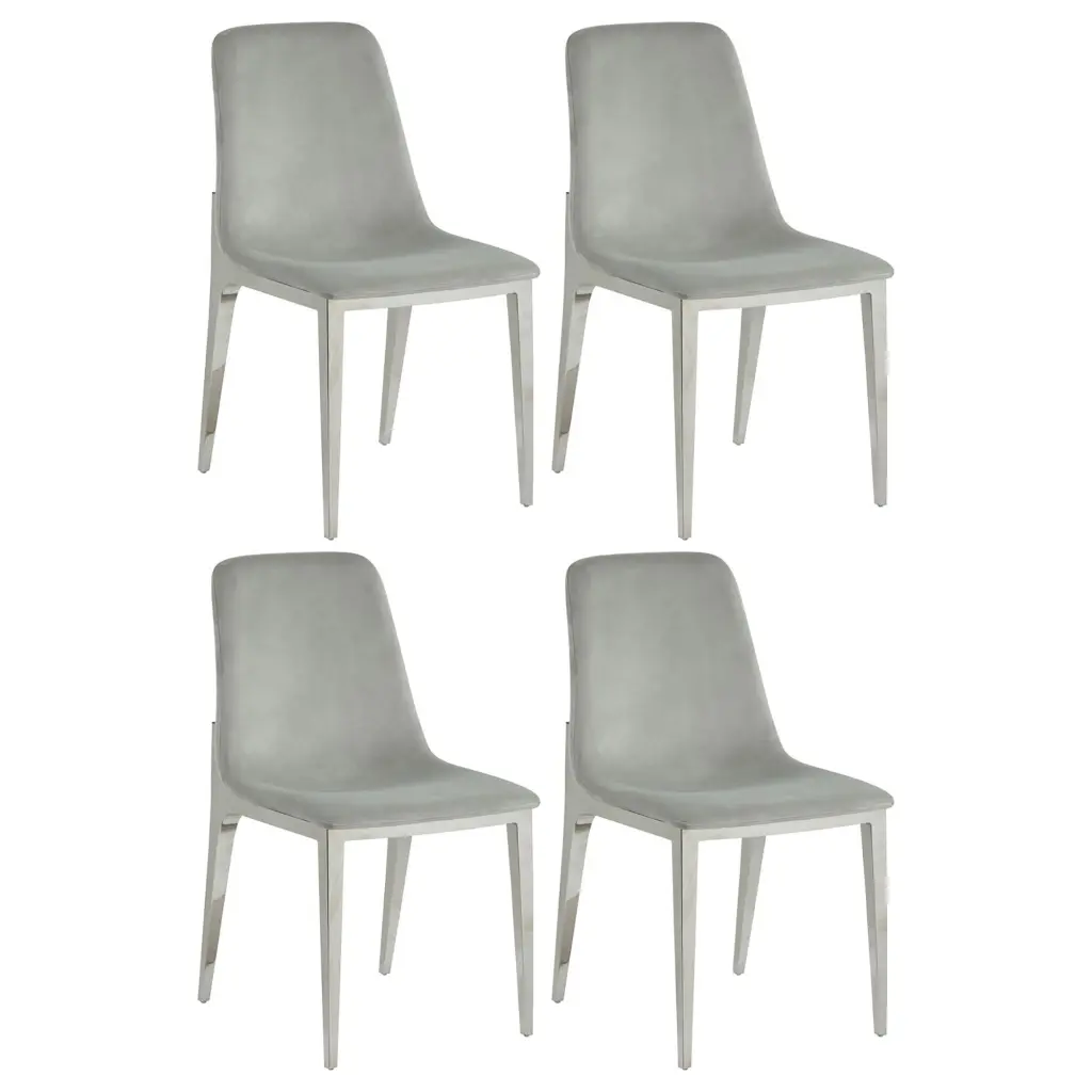 Light Grey And Chrome Side Chairs Set 4 Solid Grey Dining Room furniture max