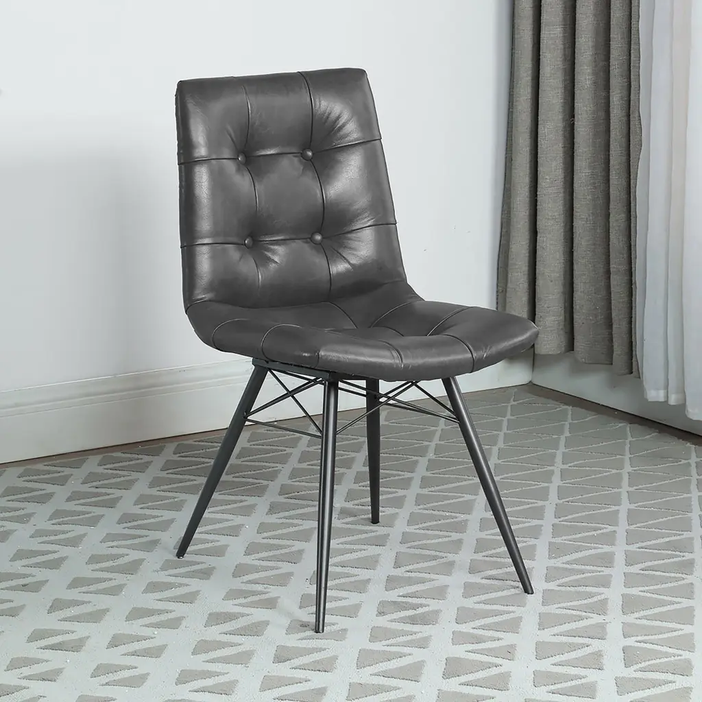 Set 4 Charcoal and Gunmetal Tufted Back Dining Chairs Polyurethane furniture max