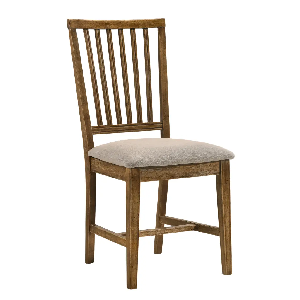 Tan and Weathered Oak Slat Back Side Chairs Set 2, Solid Wood Dining Chairs furniture max