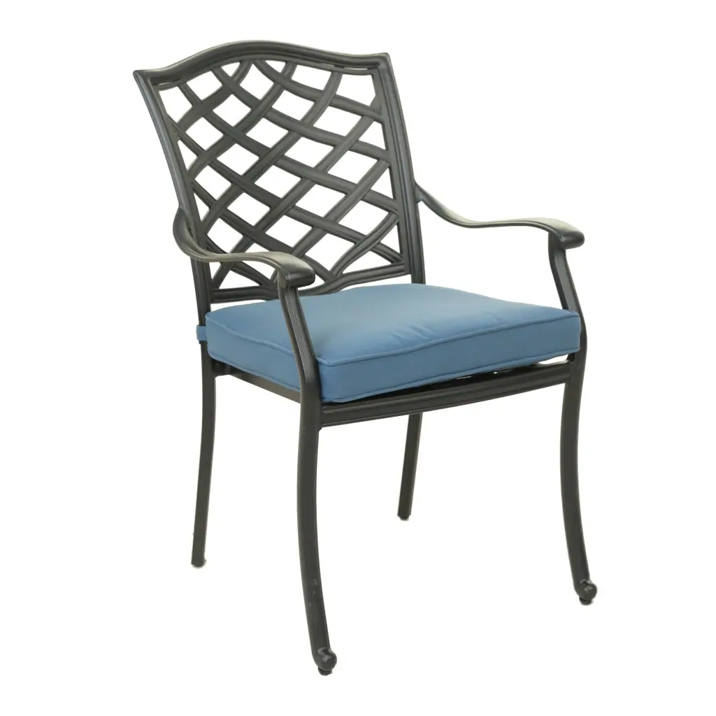 Aluminum Dining Arm Chair Cushion Set 2 Brown Blue Polyester Upholstered gathercraft