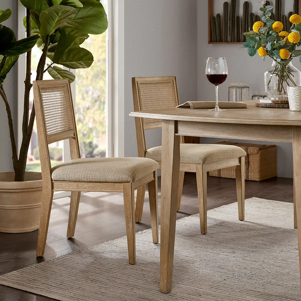 Armless Dining Chair Set 2 Light Brown Polyester Modern Kitchen Seating jla