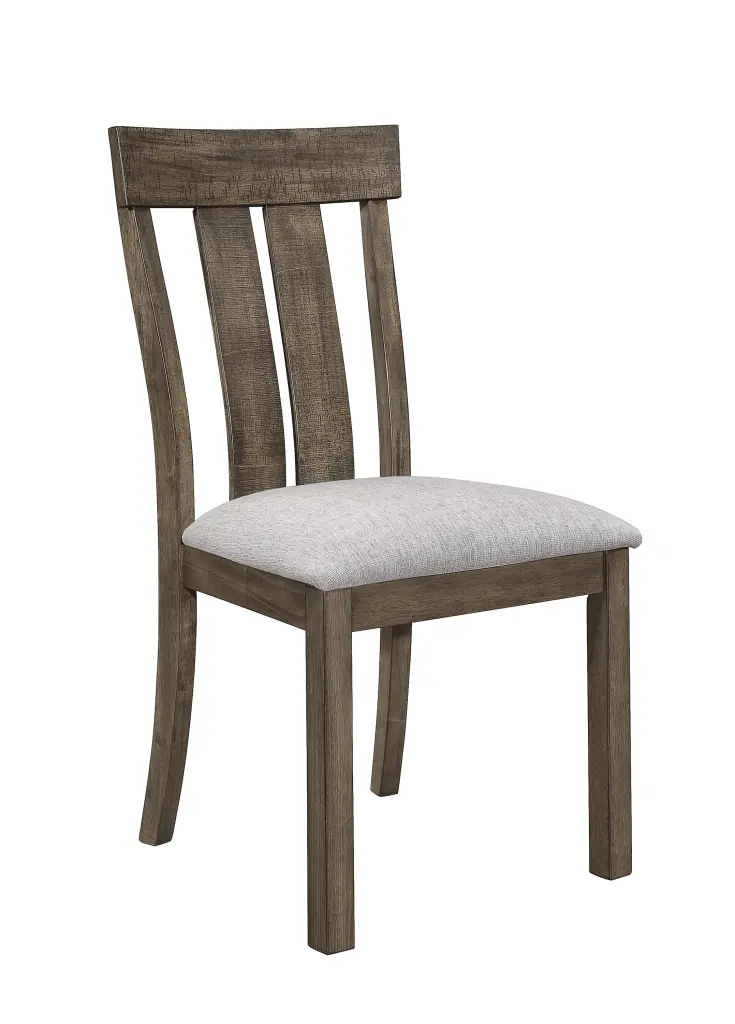2 Piece Brown Oak and Gray Fabric Dining Chair Set Rustic Farmhouse Style kanepe