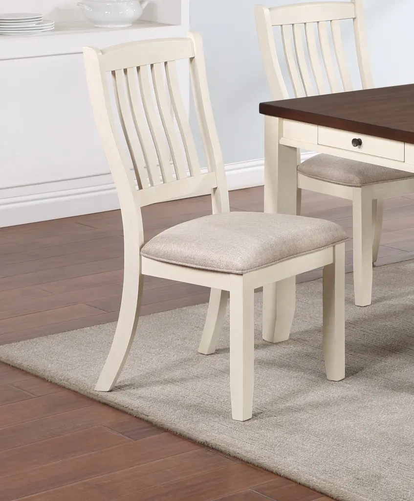White Timeless 2Pcs Dining Chairs Set Rubberwood Beige Fabric Cushion kanepe
