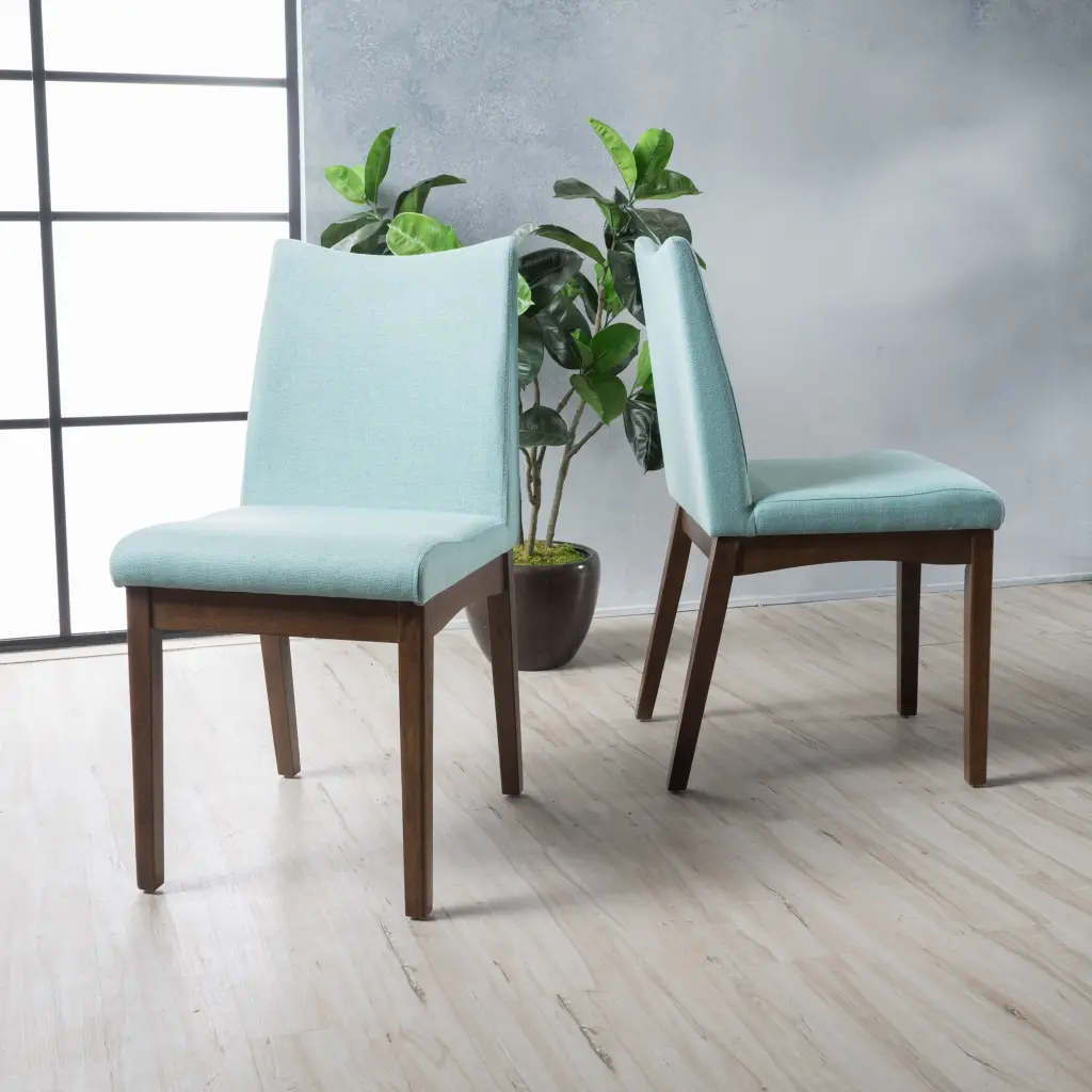 Dining Chair Set 2 Mint Fabric Upholstered Chairs nh-bo