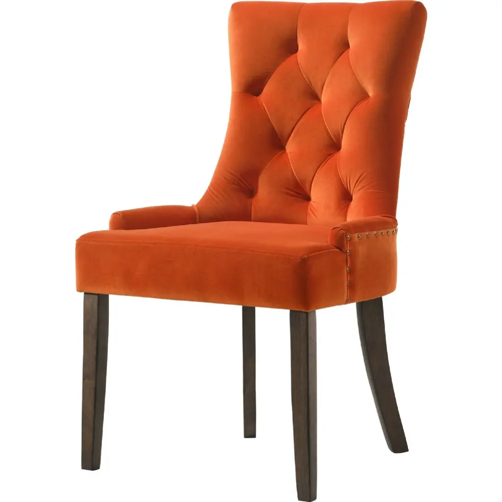 Esme 24-Inch Solid Wood Dining Chair Velvet Tufted Set 2 Orange royal hampton