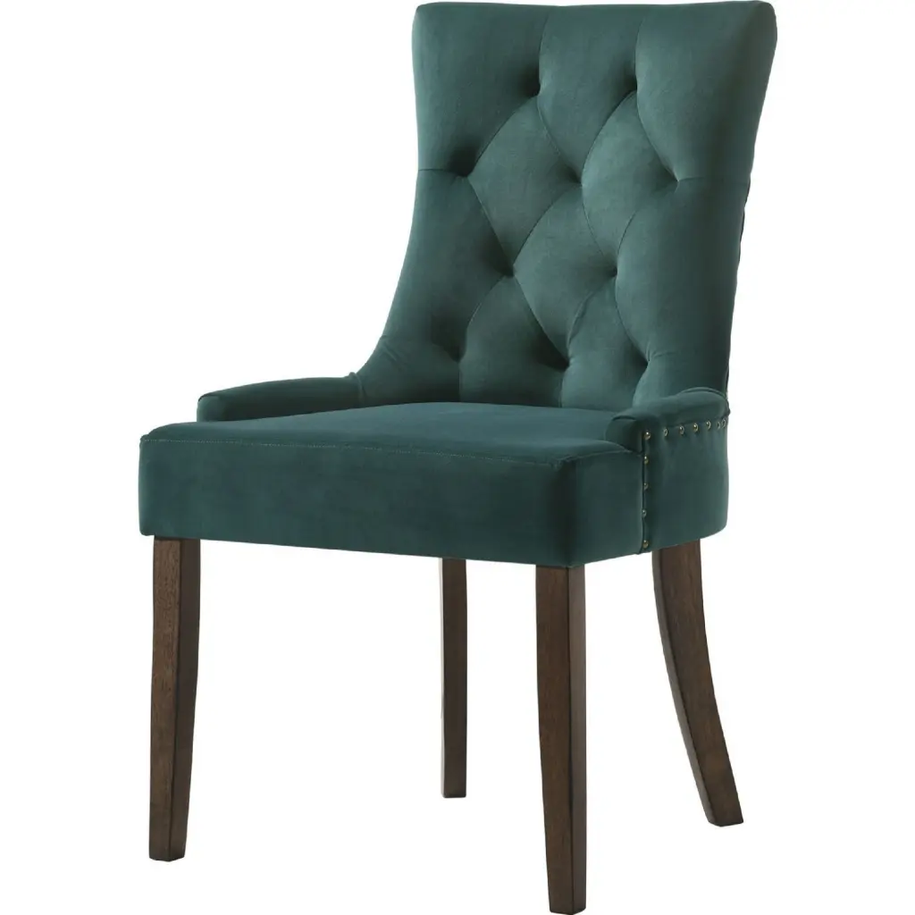 Esme 24 Inch Solid Wood Dining Chair Velvet Tufted Set 2 Green royal hampton