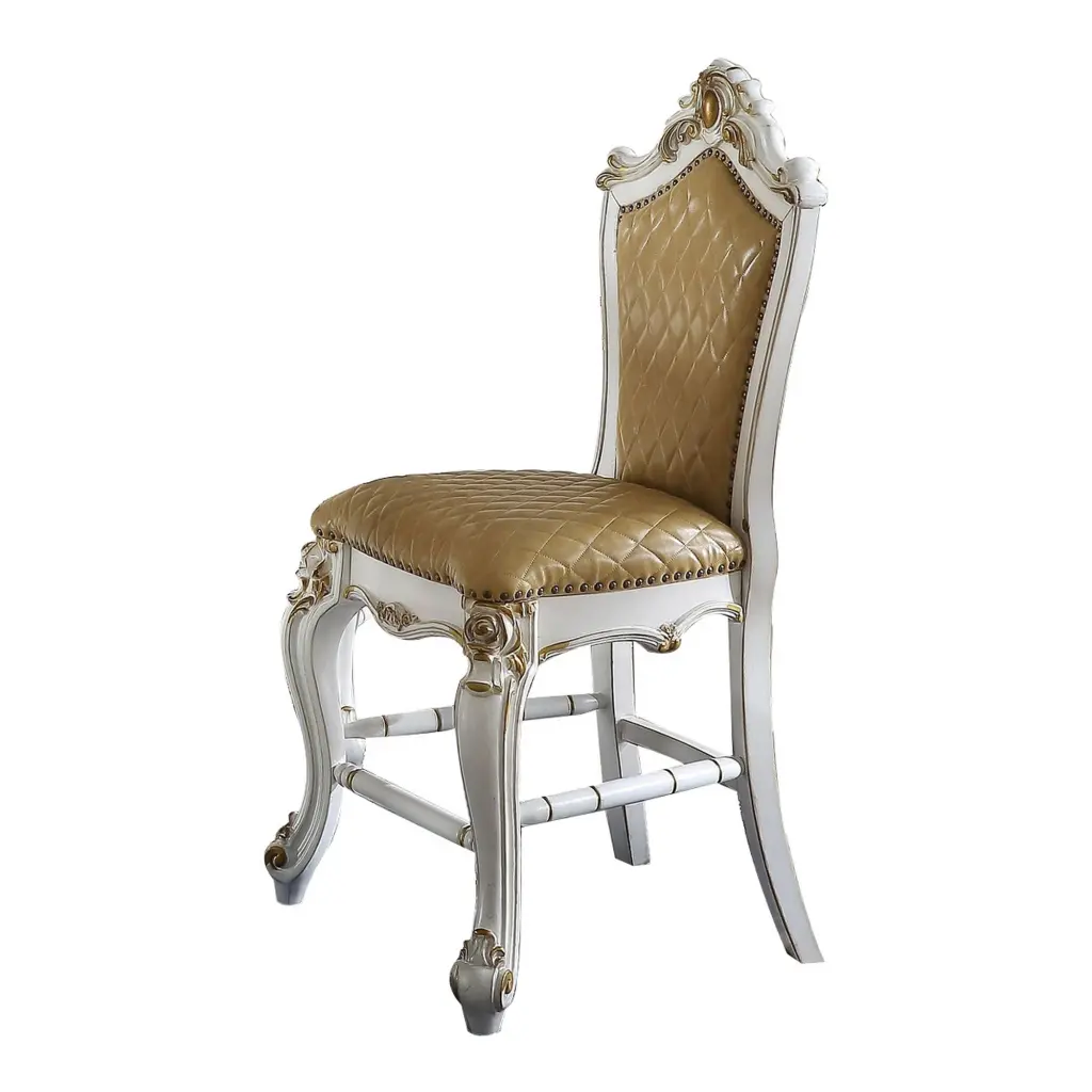 Padded Counter Height Chair Set 2 White And Beige Wood Fabric royal hampton