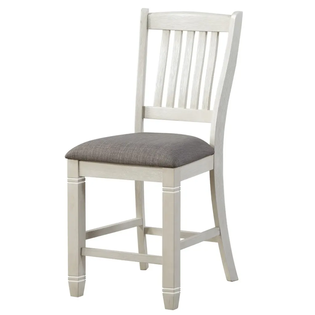 Wooden Counter Height Chair Slatted Back Set 2 Antique White royal hampton
