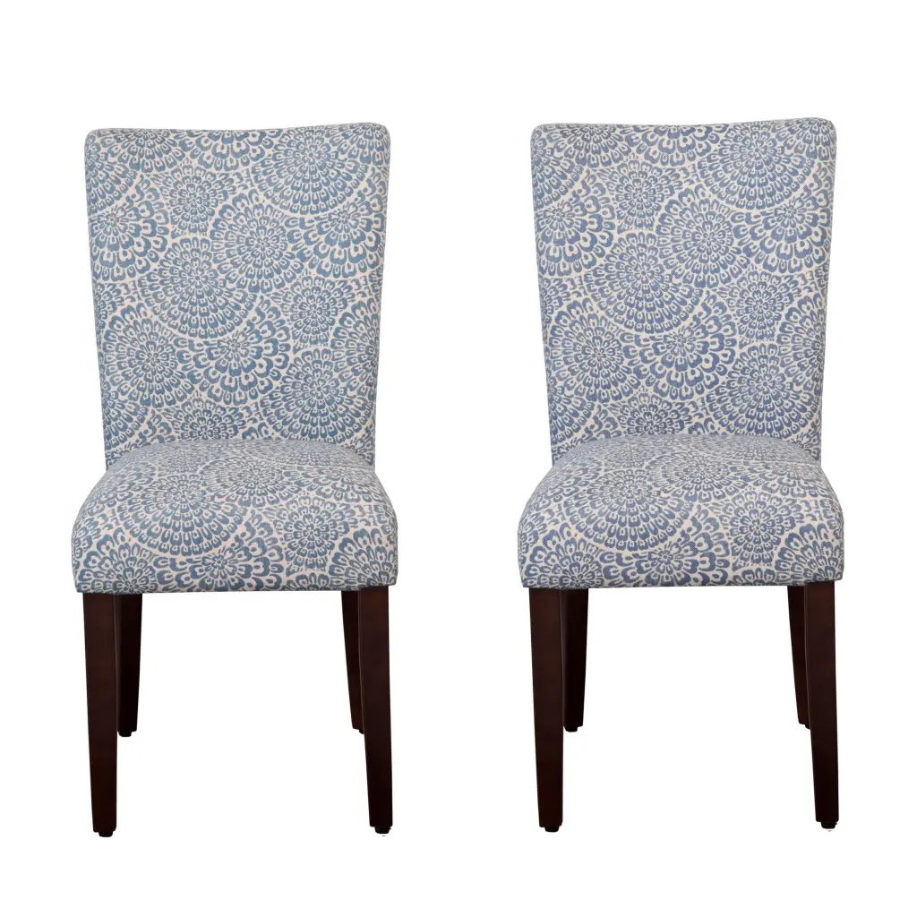 Wooden Parson Dining Chairs Floral Patterned Fabric Upholstery Set 2 royal hampton