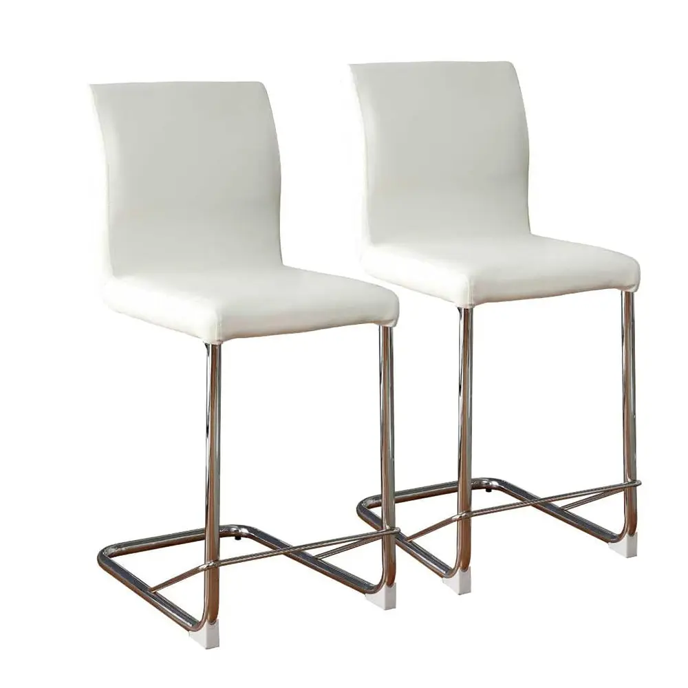 Set 2 Padded Counter Height Chairs White and Chrome Dining simple relax