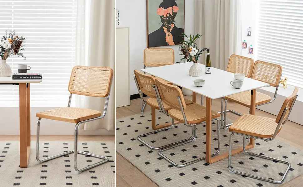 Dining Chairs Set 2 Velvet Rattan Side Accent Chairs Chrome Legs w2105