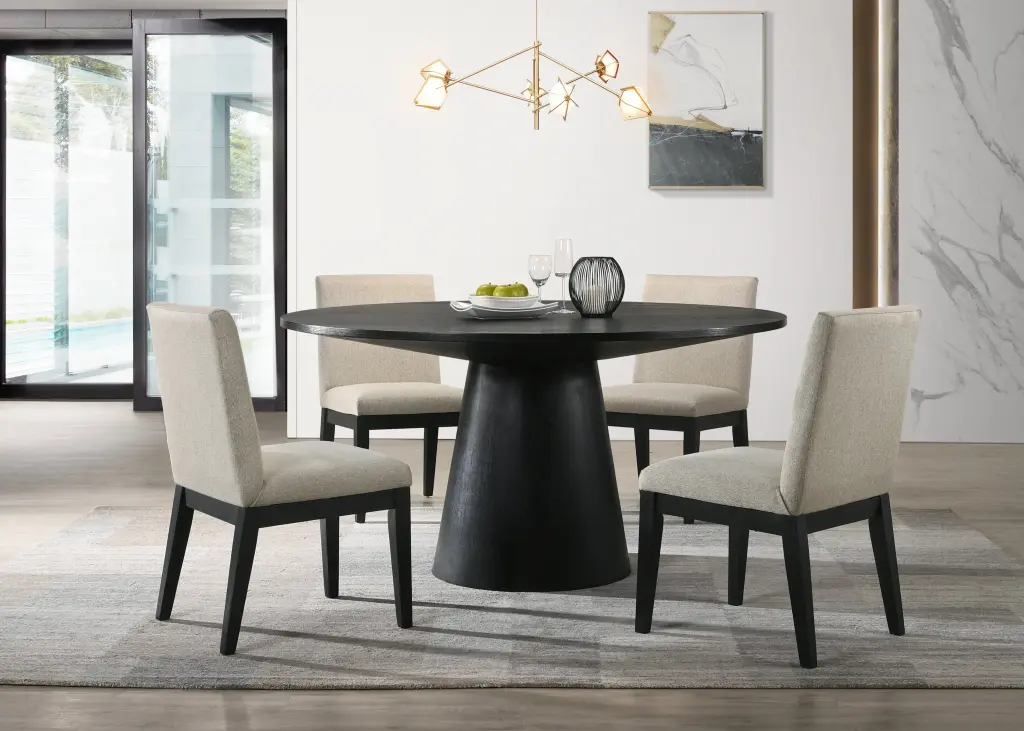 Jasper Ebony Black 5-Piece 59 Inch Wide Contemporary Round Dining Table Set lilola home