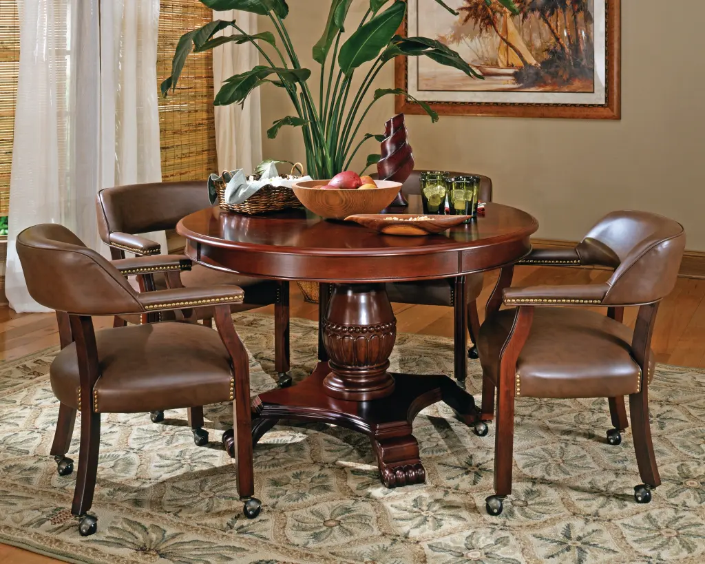 Tournament 5 Piece Dining Or Game Table Set Dark Brown Wood steve silver furniture