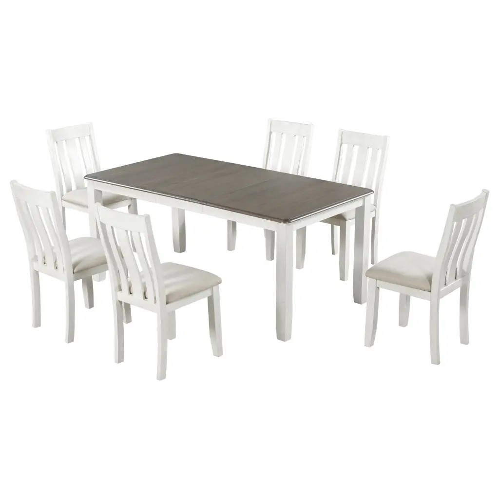 Retro Style 7 Piece Dining Table Set Extendable Table And 6 Upholstered Chairs trexm