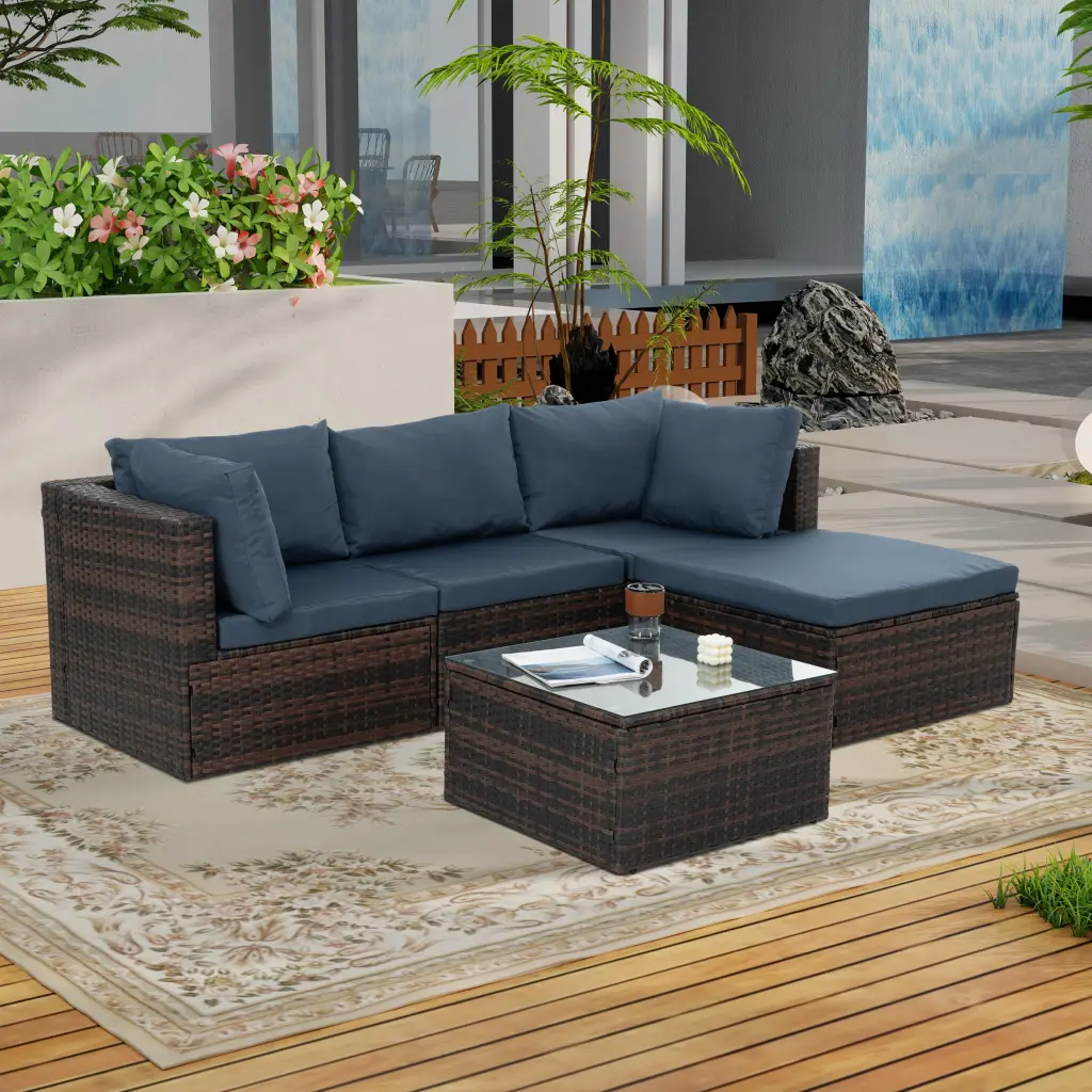 Patio Furniture 5 Piece Outdoor Wicker Dining Set Seasonal PE Rattan dream honor