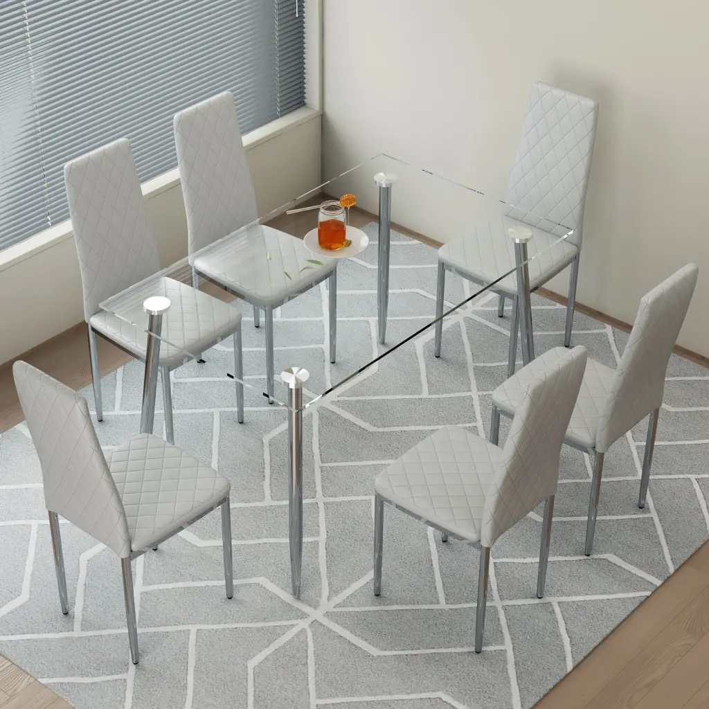 Rectangular Dining Table and Chair Set Tempered Glass Table Top droom w-1151