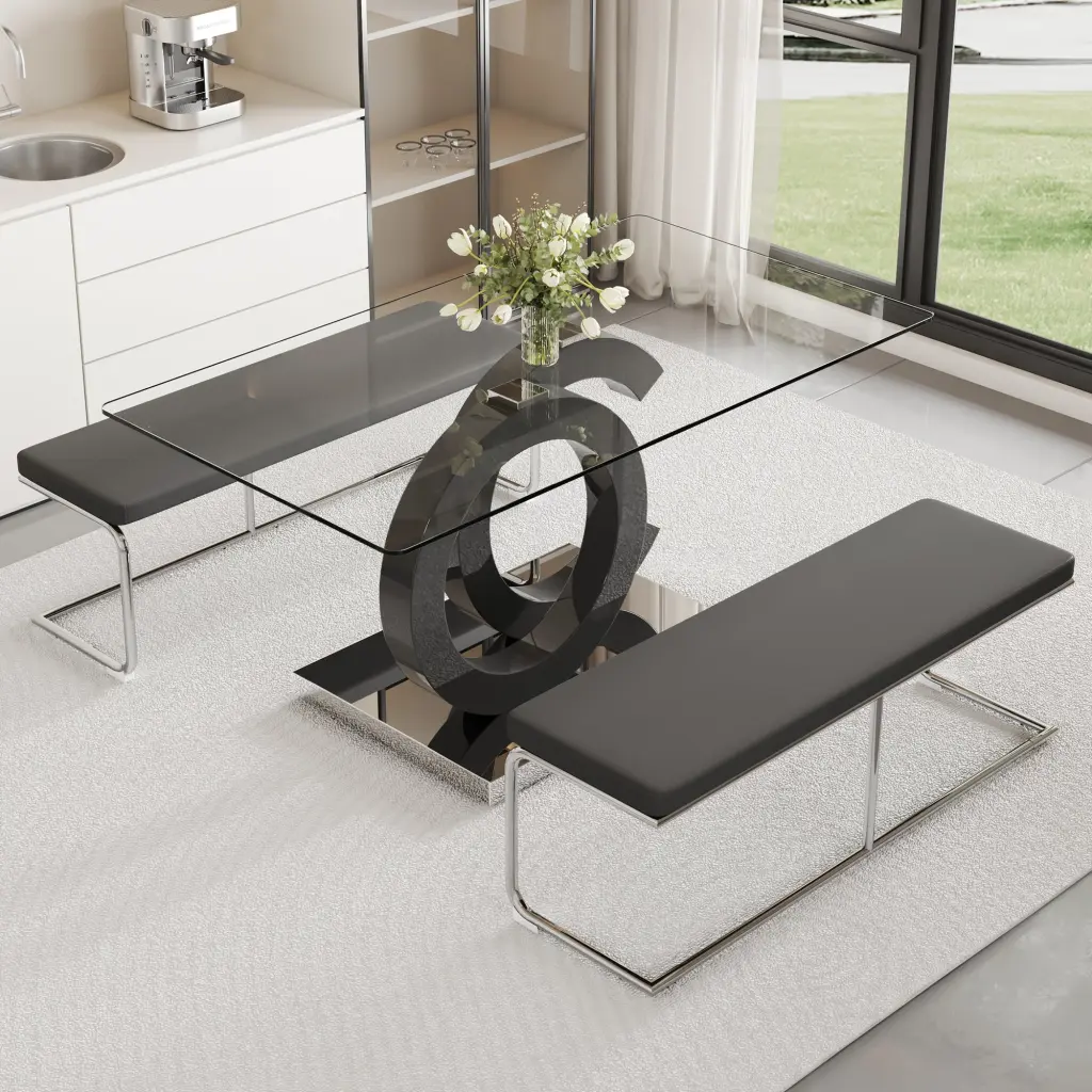 Table And Chair Set, Large Modern Minimalist Rectangular Glass Dining droom w-1151