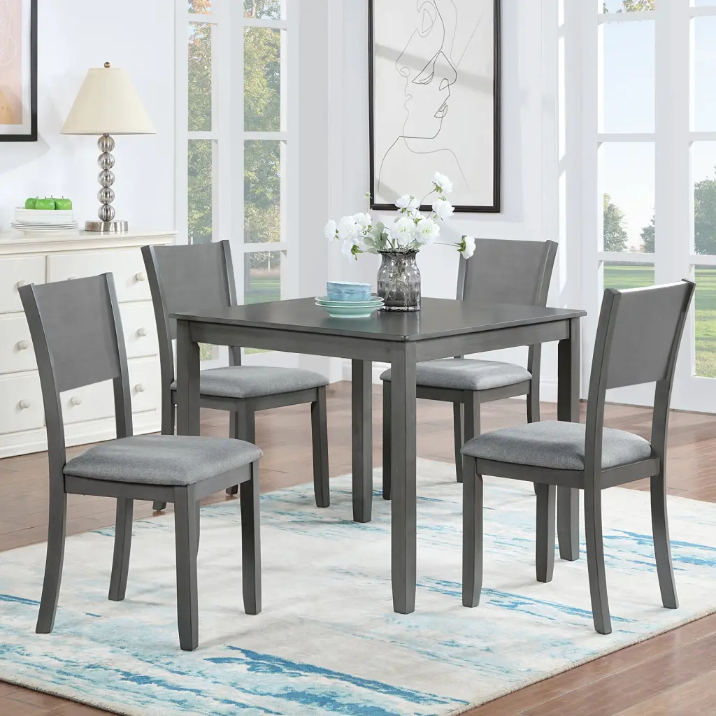 5 Piece Modern Dining Set, Square Wooden Dining Table 4 Upholstered Chairs fullbarn e-commerce