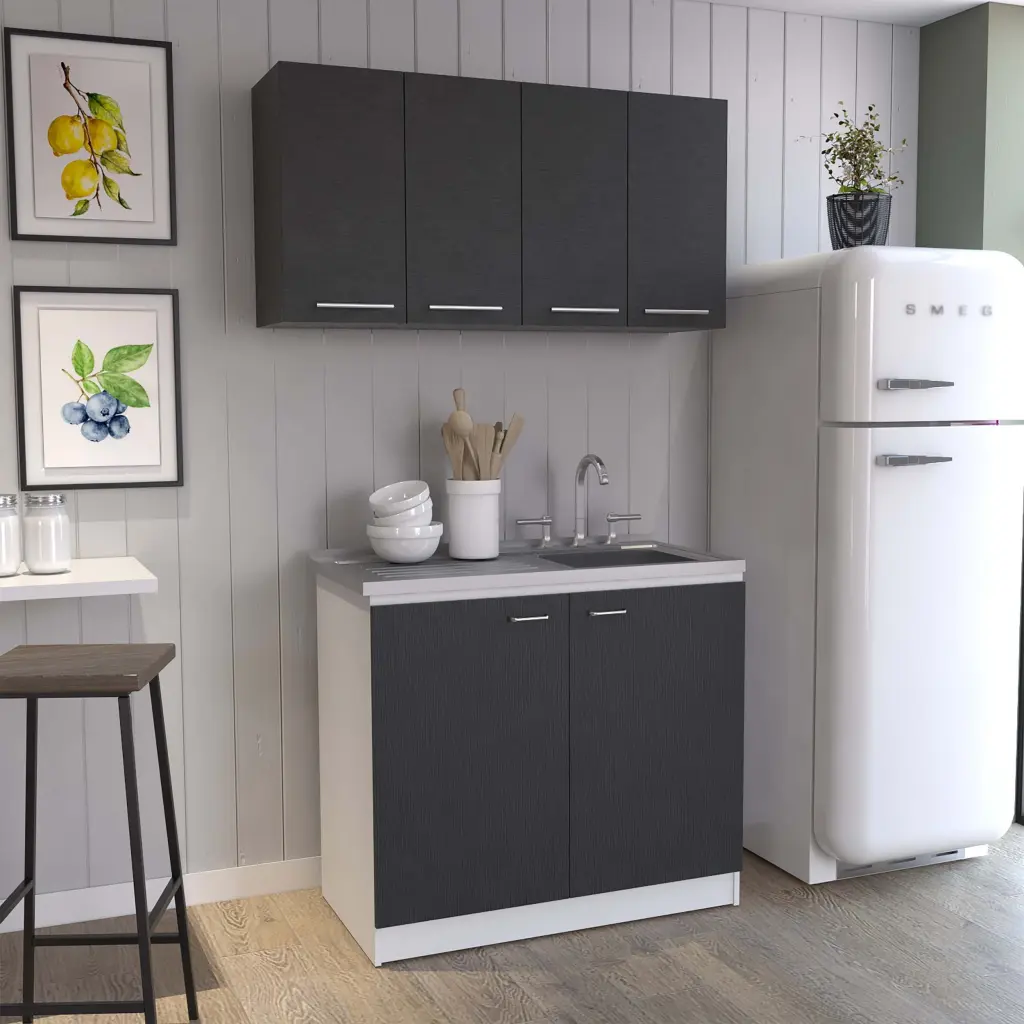 Aubrey White And Black 2 Piece Kitchen Set White Black Wood Dining Table furniture max