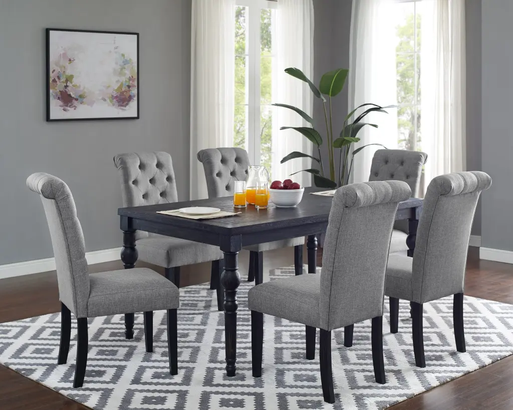 Leviton Urban Style Wood Dark Wash Turned Leg Dining Set Table And 6 Chairs hz