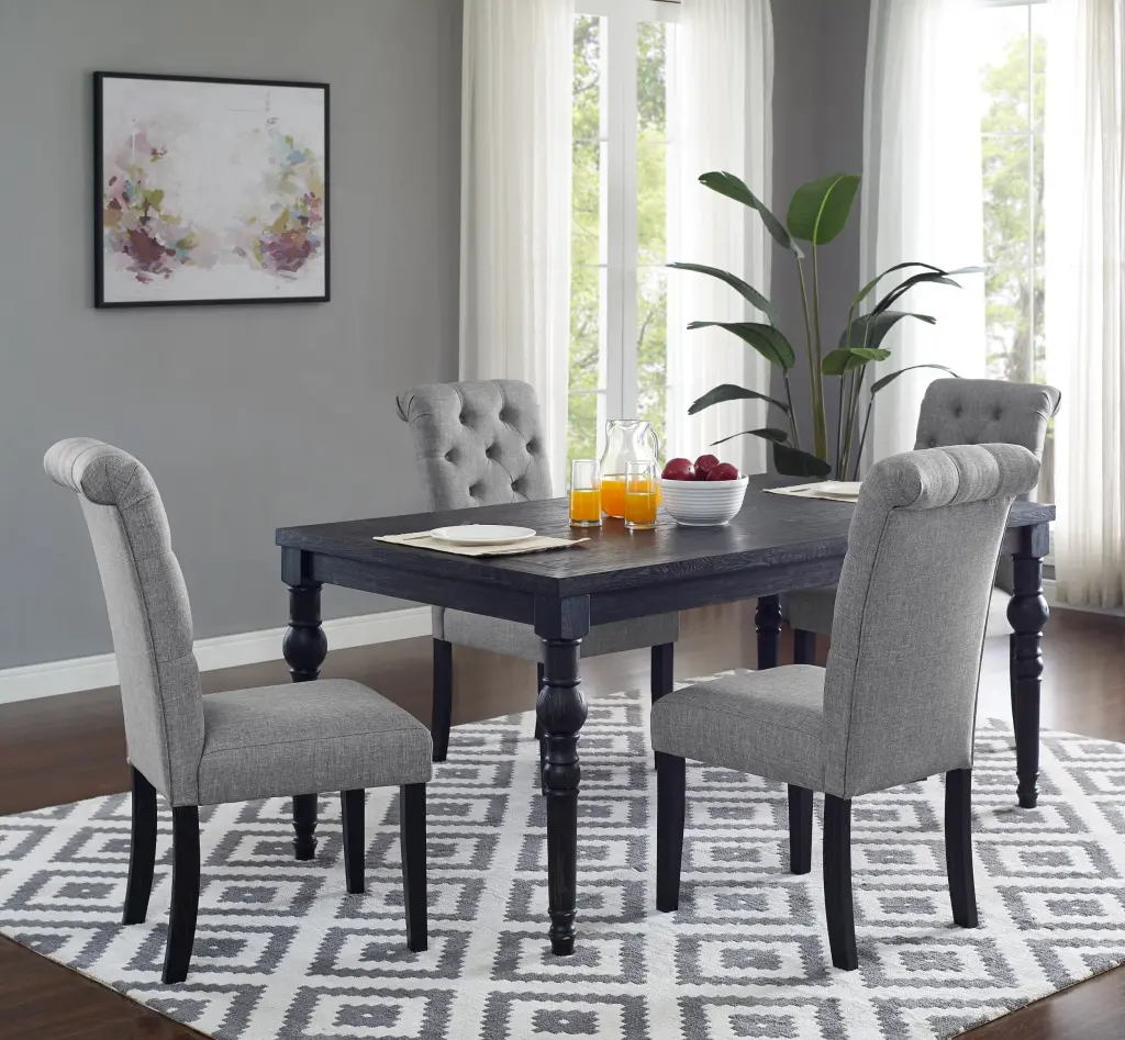 Leviton Urban Style Wood Dark Wash Turned Leg Dining Set Table and 4 Chairs hz