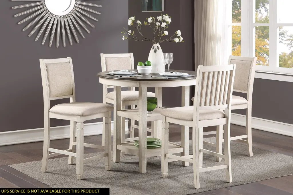 Antique White and Brown Finish 5 Piece Counter Height Dining Set Table and Chairs kanepe