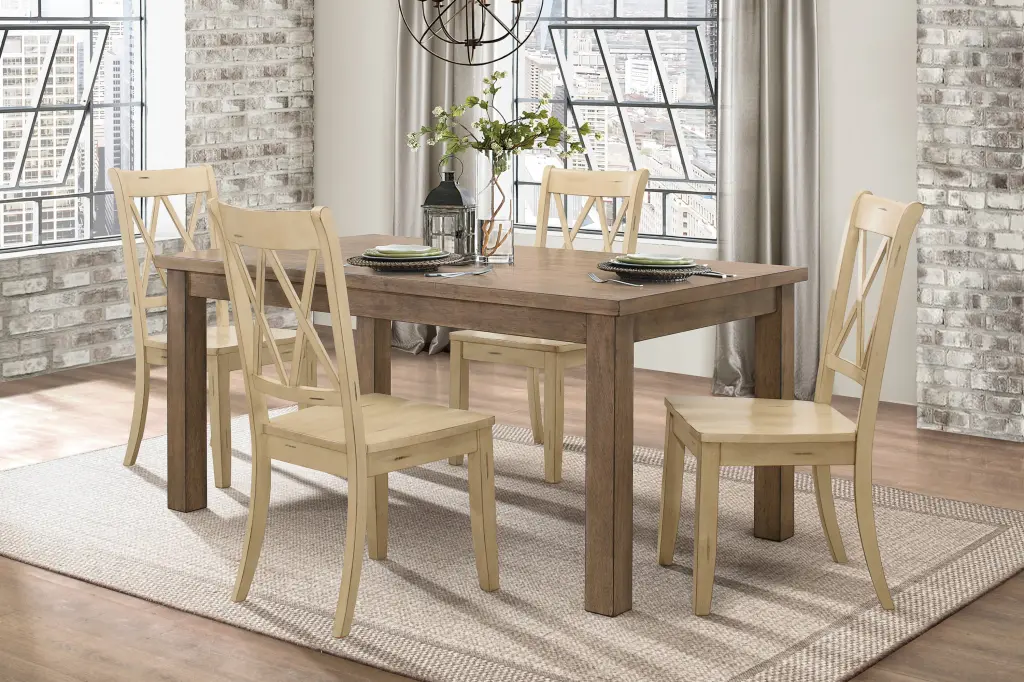 5 Piece Dining Set Natural Finish Table 4 Buttermilk Chairs kanepe
