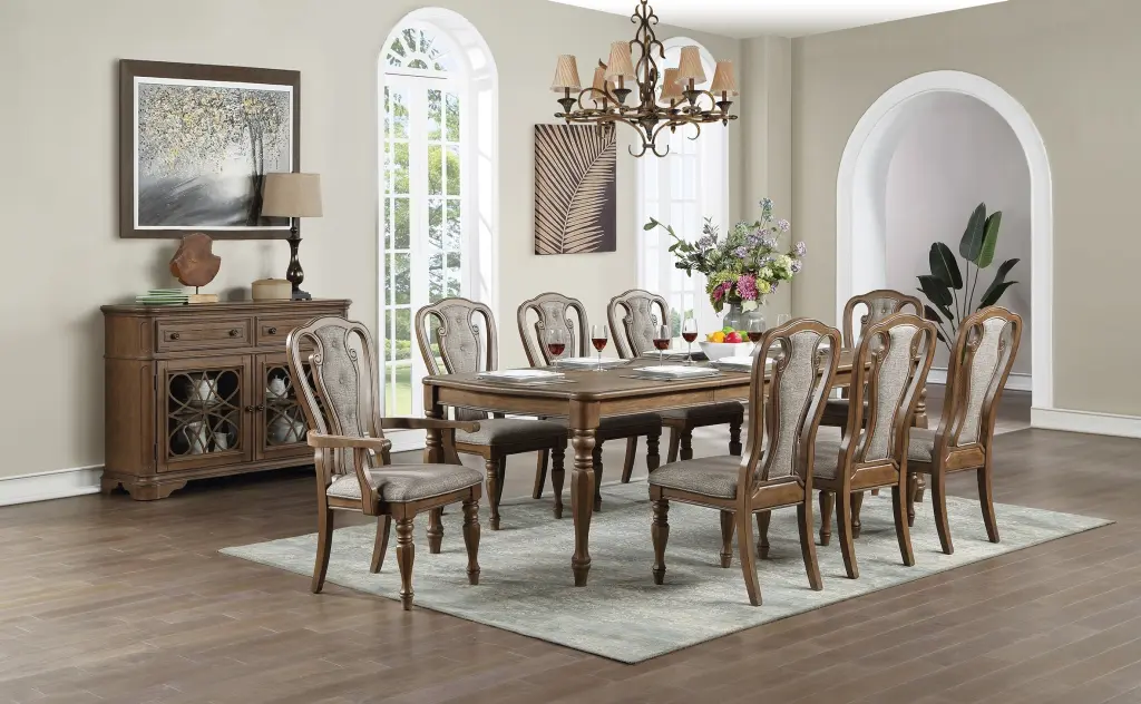 Transitional 9 Piece Dining Set Table 6 Side Chairs and 2 Arm Chairs kanepe