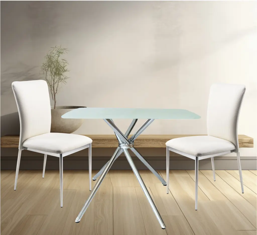 3 Piece 36 Inch Contemporary Elegance Squared Dining Set Soft White new spec furniture