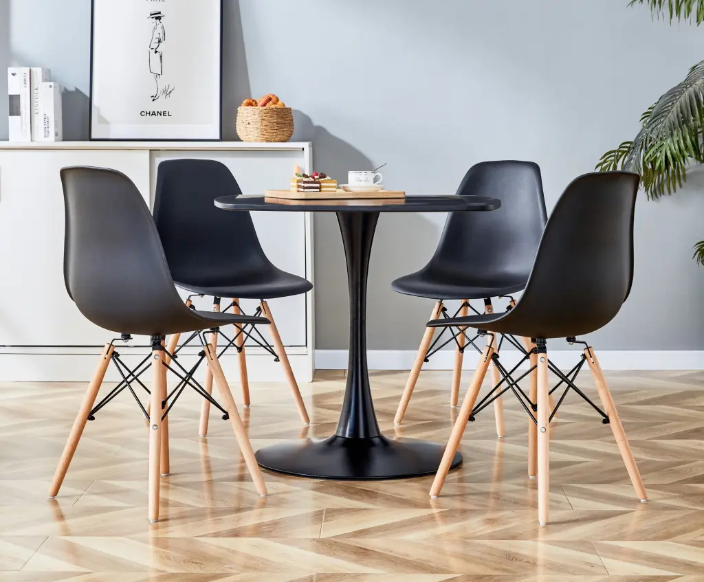 4.5 Pieces Dining Set 31.5 Inch Black Table Metal Leg Mid Century Dining Table rnb