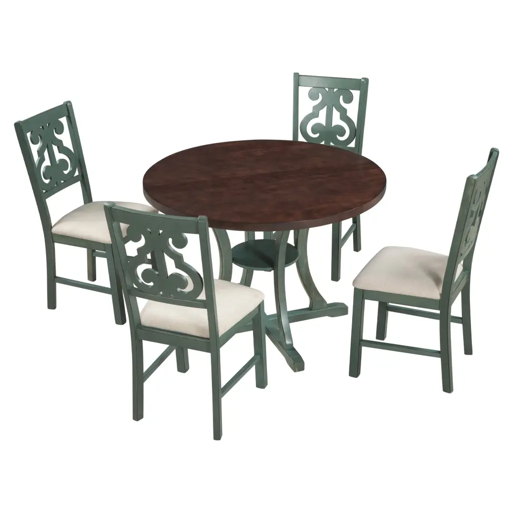 5 Piece Round Dining Table And 4 Fabric Chairs Special Influenced Design trexm