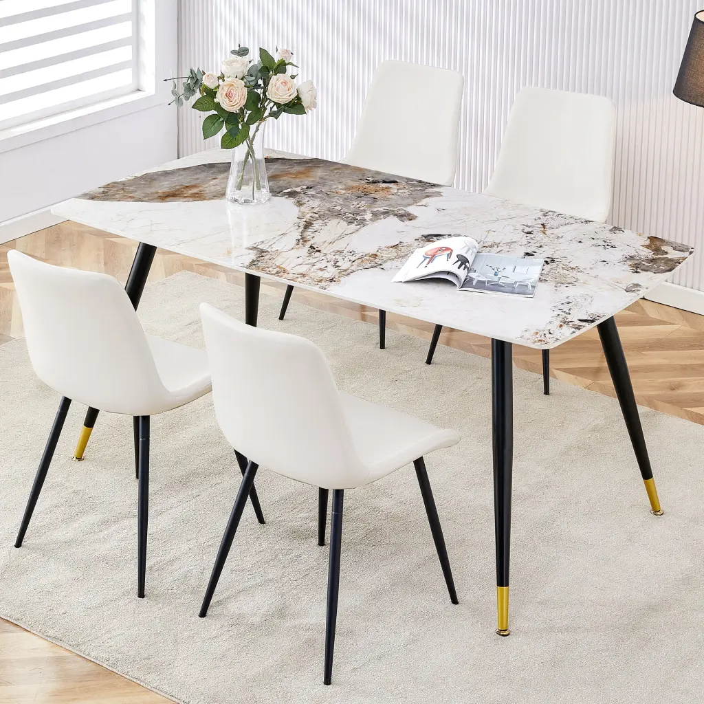 Imitation Marble Table and Chair Set Black Rock Board Top droom w-1151