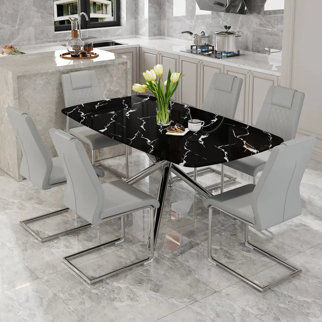 Large Modern Minimalist Rectangular Dining Table And Chair Set droom w-1151