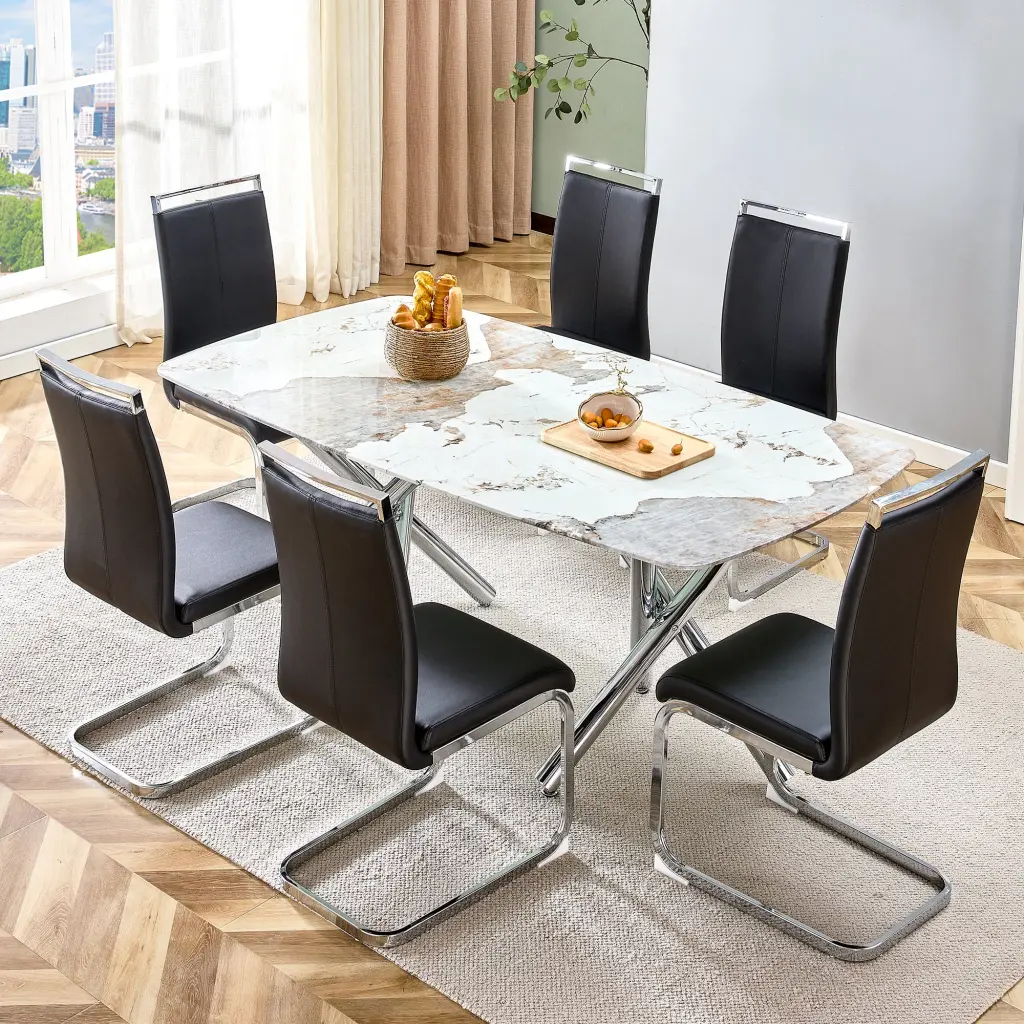 Rectangular Dining Table and Chair Set Suitable 4 to 8 People droom w-1151